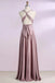 Dusty Rose Satin Sleeveless A-line One Shoulder Halter Long Evening Prom Dress Online, OL422