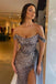 Saprkly Off the Shoulder Mermaid Sequins Steel Grey Long Prom Dresses with Side Slit, OL376