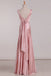 Simple V-Neck Sleeveless Pearl Pink A-line Satin Long Evening Prom Dress Online, OL421