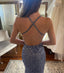 Sexy Spaghetti Straps V-neck Mermaid Dusty Blue Long Prom Dresses with Side Slit, OL385