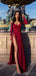 A-line Red High Side Slit Long Sleeves Prom Dresses, Sweet 16 Prom Dresses, 12391