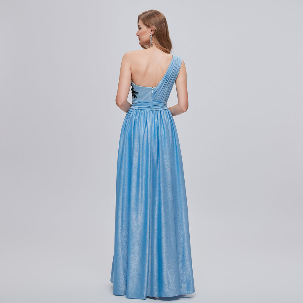 Elegant One Shoulder with Side Split Prom Dresses, OL272