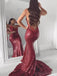 Mermaid V Neck Spaghetti Straps Long Prom Dresses, Sweet 16 Prom Dresses, 12425