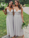 Long Tulle Gray Spaghetti Straps Bridesmaid Dresses, BG080