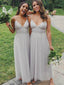 Long Tulle Gray Spaghetti Straps Bridesmaid Dresses, BG080