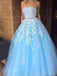 Fashion Strapless Lace Beaded Light A line Long Evening Prom Dresses, 17353