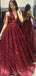 A-line Deep V Neck Sleeveless Long Prom Dresses, Sweet 16 Prom Dresses, 12490