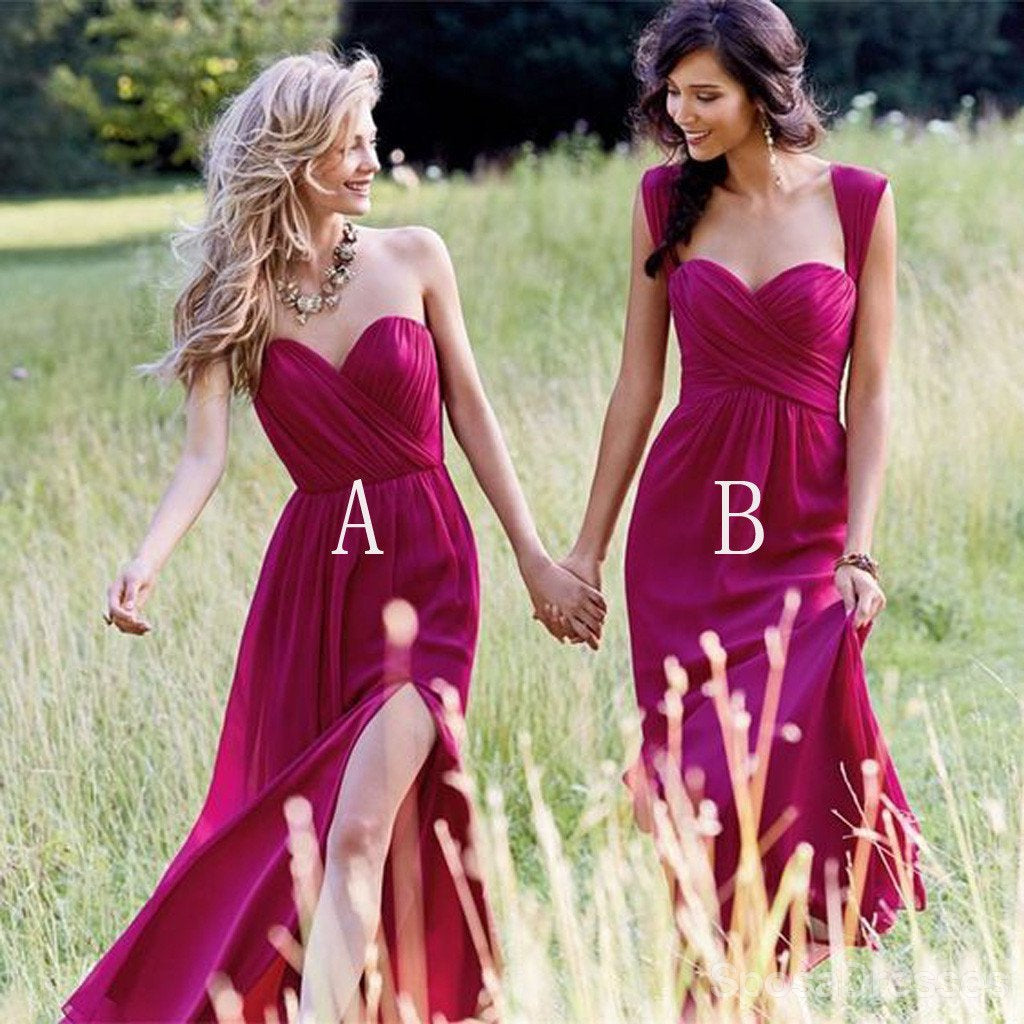 Cheap Simple Formal Chiffon Side Split Floor Length Long Bridesmaid Dresses, WG178