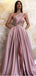 One Shoulder Dusty Pink Side Slit Cheap Long Prom Dresses, Sweet 16 Prom Dresses, 12369