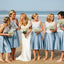 Popular Junior Pretty Blue Satin White Lace Short Bridesmaid Dresses, WG181