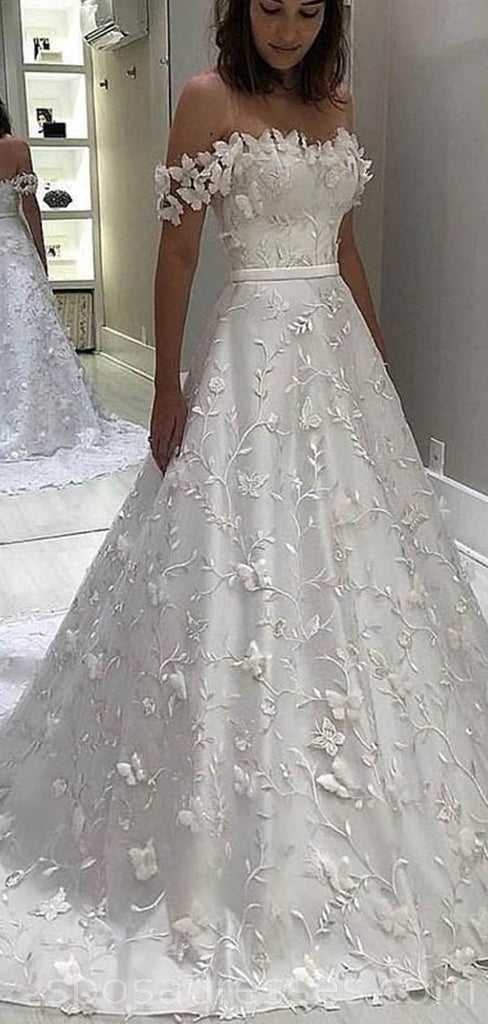Off Shoulder A-line Lace Long Wedding Dresses Online, Cheap Bridal Dresses, WD531