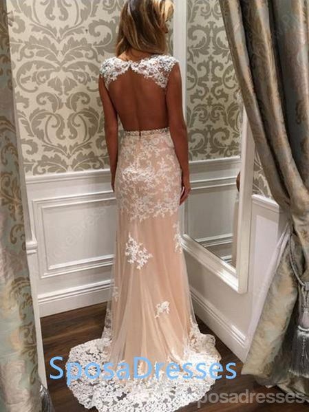 Sexy Open Back Lace Mermaid Long Evening Prom Dresses, 17461