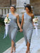 One Shoulder Grey Short Bridesmaid Dresses, Cheap Bridesmaids Dresses, WG739