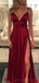 Spaghetti Straps Side Slit Simple Cheap Long Evening Prom Dresses, Cheap Sweet 16 Dresses, 18385