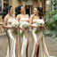 Sexy Mermaid Champagne One Shoulder High Slit Long Bridesmaid Dresses Gown Online,WG1111