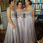 Long formal grey lace elegant a-line floor-length Bridesmaid Dresses, WG02