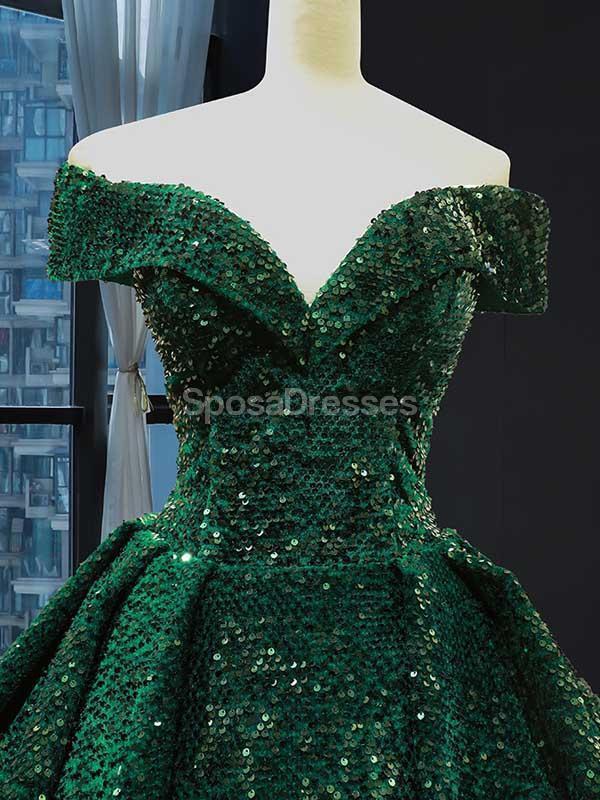 Off Shoulder Emerald Green Sequin Long Evening Prom Dresses, Evening Party Prom Dresses, 12234