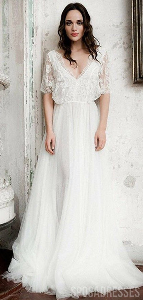 1/2 Long Sleeves Cheap Beach Wedding Dresses Online, Cheap Bridal Dresses, WD662