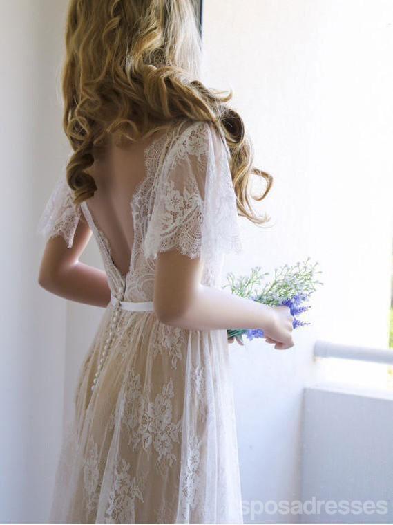 Plain Lace Cap Sleeves V-neck Cheap Wedding Dresses Online, Cheap Lace Bridal Dresses, WD476