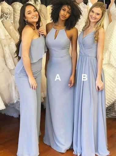 Mismatched Pale Blue Long Cheap Custom Bridesmaid Dresses Online, WG315