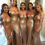 Mismatched Sexy Side Slit Off Shoulder Gold Bridesmaid Dresses Online, WG326