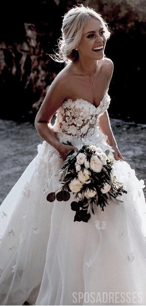 Sweetheart Cute Flower See Through Cheap Wedding Dresses Online, Cheap Wedding Gown, WD669