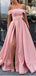Simple Off Shoulder Pink Cheap Long Evening Prom Dresses, Evening Party Prom Dresses, 12143