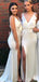 V Neck Side Slit Simple Bridesmaid Dresses, Cheap Bridesmaids Dresses, WG727