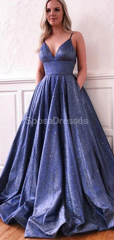 Navy Blue Spaghetti Straps A-line Long Evening Prom Dresses, Evening Party Prom Dresses, 12312
