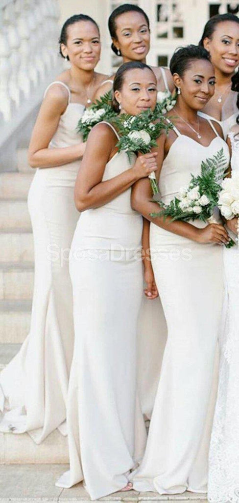 Spaghetti Straps Off White Mermaid Long Bridesmaid Dresses Online, WG707