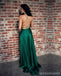 Sexy Emerald Green Halter Backless Side Slit Long Evening Prom Dresses, 17508