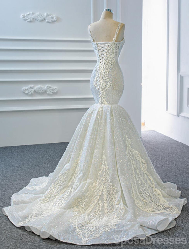 Gorgeous V Neck Lace Mermaid Wedding Dresses, Cheap Wedding Gown, WD720