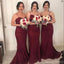 Dark Red Spaghetti Straps Lace Mermaid Cheap Bridesmaid Dresses Online, WG669