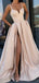 Simple Straps A-line Side Slit Lace Long Evening Prom Dresses, Cheap Sweet 16 Dresses, 18442