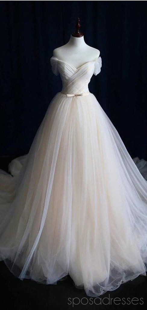 Off Shoulder Simple Ruffle Cheap Wedding Dresses Online, Cheap Bridal Dresses, WD484