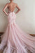 Sexy Backless Pink Lace Straps V Neck Long Evening Prom Dresses, 17515
