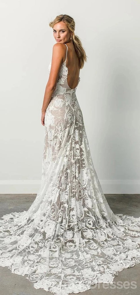 Sexy Backless Lace Mermaid Wedding Dresses Online, Cheap Unique Bridal Dresses, WD589
