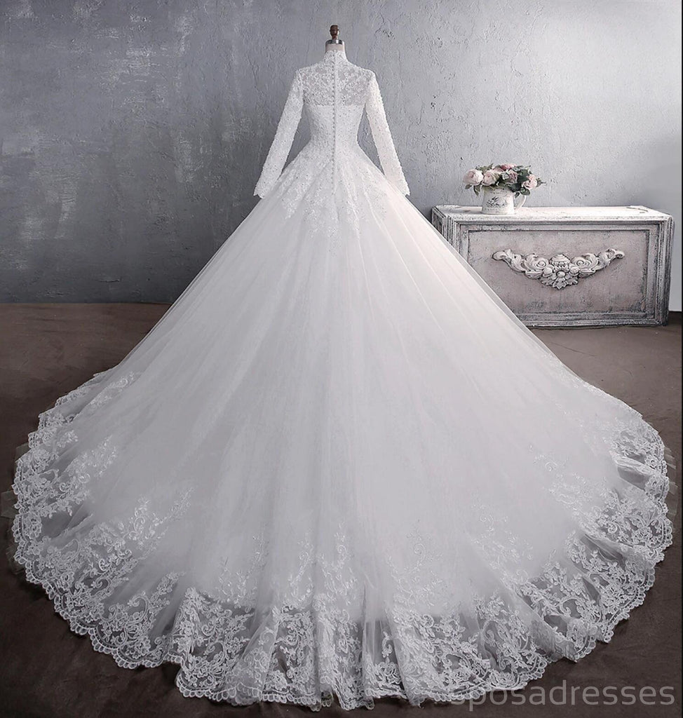 Cheap Long Sleeves High Neck Modest Wedding Dresses Online, Cheap Bridal Dresses, WD517