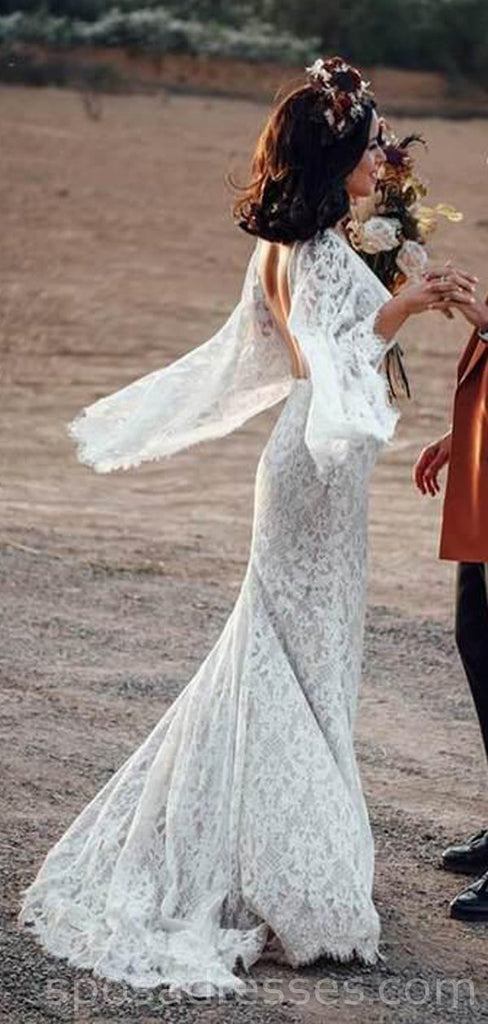 Sexy Backless Long Sleeves Mermaid Long Wedding Dresses Online, Cheap Bridal Dresses, WD538