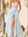Elegant A-line Sweetheart Split Long Appliques Lightblue Prom Dresses, BG068