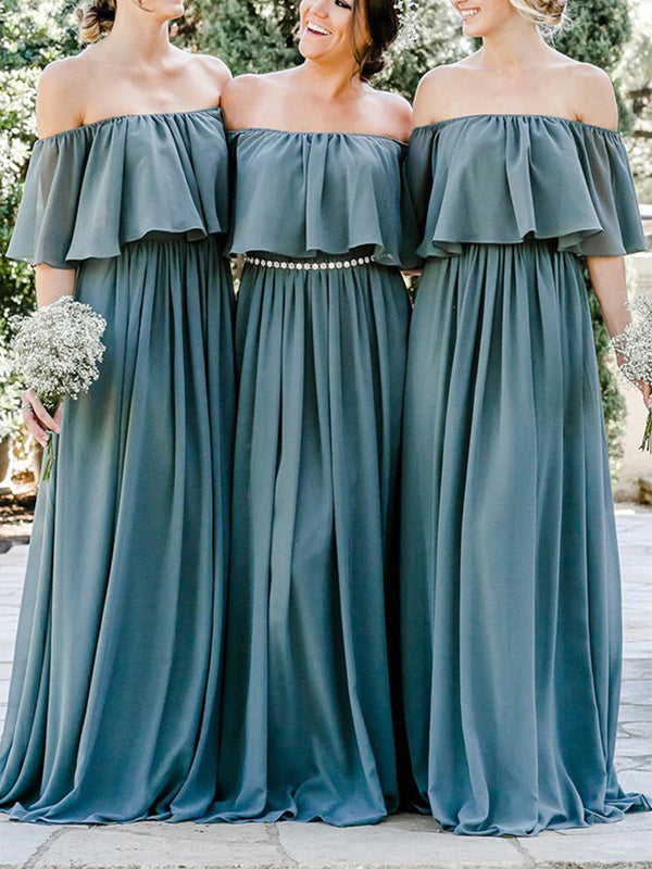 Elegant Off-the-shoulder Floor-Length Bridesmaid Dresses, BG115