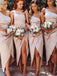 Pink High Slit One Shoulder Sheath Bridesmaid Dresses, BG121