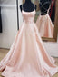 Simple A-line Pink Long Prom Dresses with Cross Back, BG169
