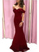 Simple Burgundy Mermaid Off Shoulder V-neck Cheap Long Prom Dresses Online,12588