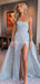 Blue Strapless Side Slit Sexy Blue Long Evening Prom Dresses, Evening Party Prom Dresses, 12245