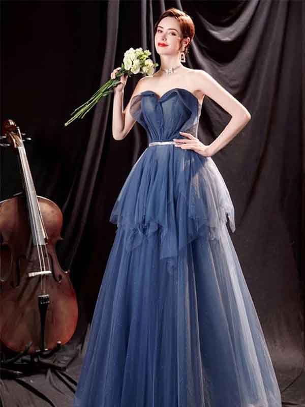 Elegant Sweetheart Tulle Long Prom Dresses, OL145