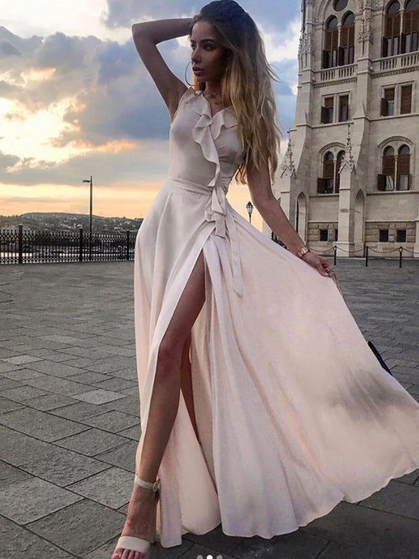 Simple Pink A-line Chiffon Prom Dresses, OL188