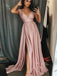 Elegant V-neck Flesh Pink A-line Long Prom Dresses, OL207