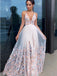 Beautiful A-line Appliques Deep V-neck Long Prom Dresses, OL236