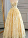 Elegant A-line Long Gold Lace Prom Dresses, OL255